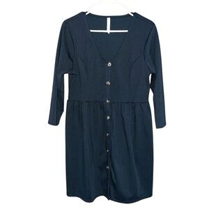 NY Collection Women's 3/4 Sleeve A Line Ponte Black Dress - Size XL